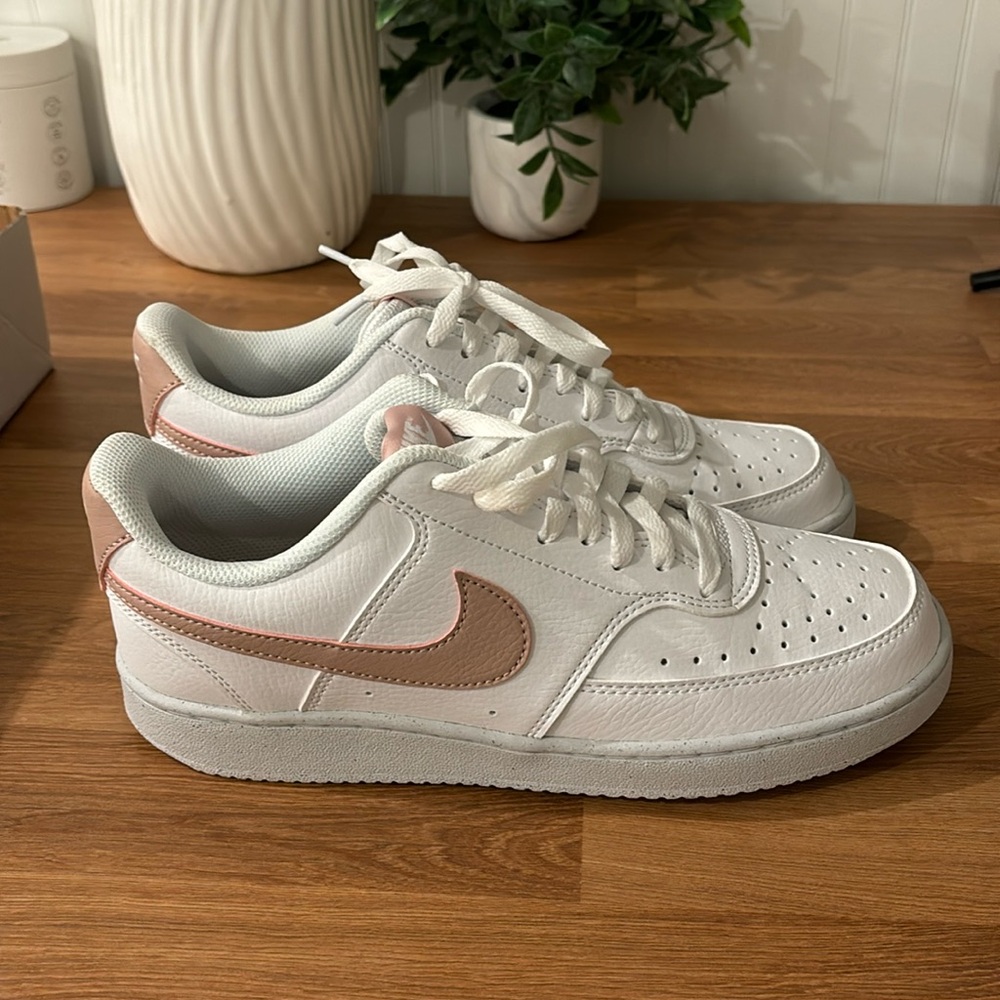 Nike pink & white court vision sneaker in size 9. Unboxed but never worn outside